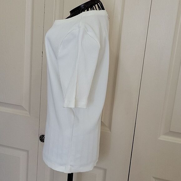 DIANE VON FURSTENBERG White Ribbed Crewneck Tee Size Large NWT - Picture 3 of 9